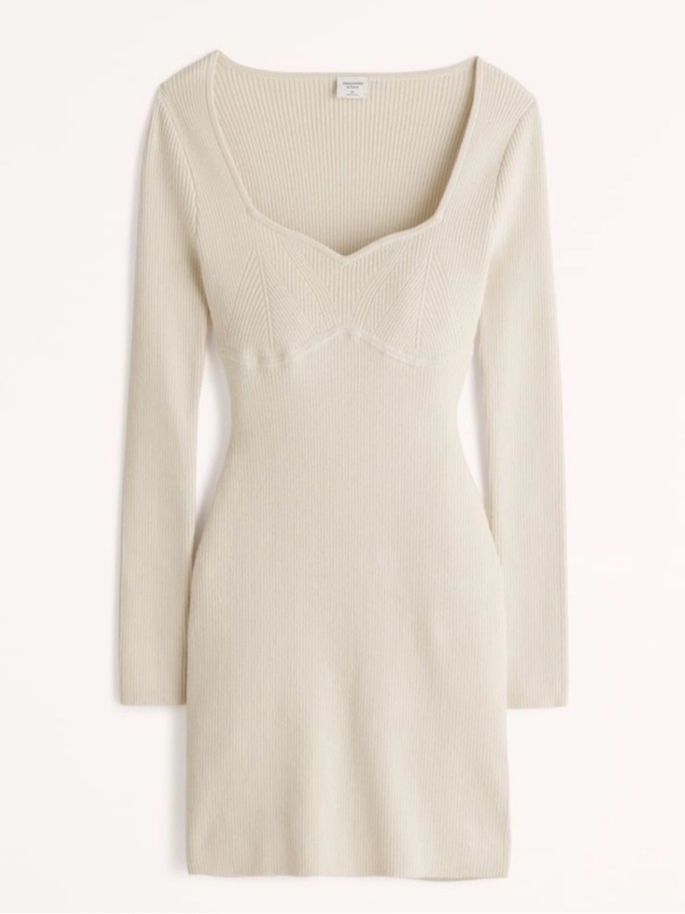 Abercrombie Ribbed Knit Long-Sleeve Mini Dress in Cream